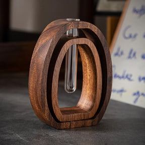 Conjunto de 2 Peças: Vaso Hidropônico de Vidro com Base de Madeira Nogueira
