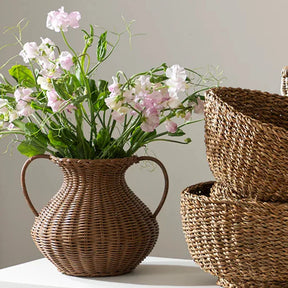 Vaso de Rattan Trançado Artesanal